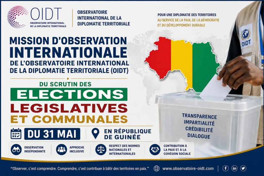 Affiche de la mission d'observation internationale de l'OIDT pour les élections législatives et communales en République de Guinée